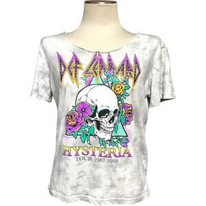 Def Leppard Hysteria Concert Tour Band T-Shirt Skull Flower Rhinestone Medium